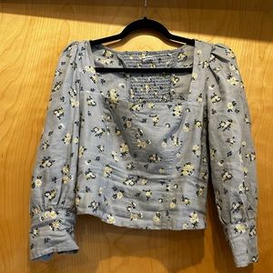 Reformation 100% Linen Long Sleeve, Side Zipper Stitch Flower